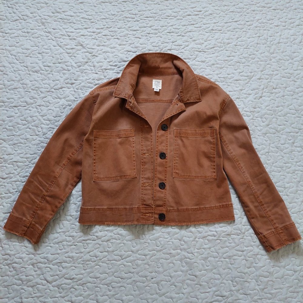 Brown cropped military style jacket with pockets, women's size M